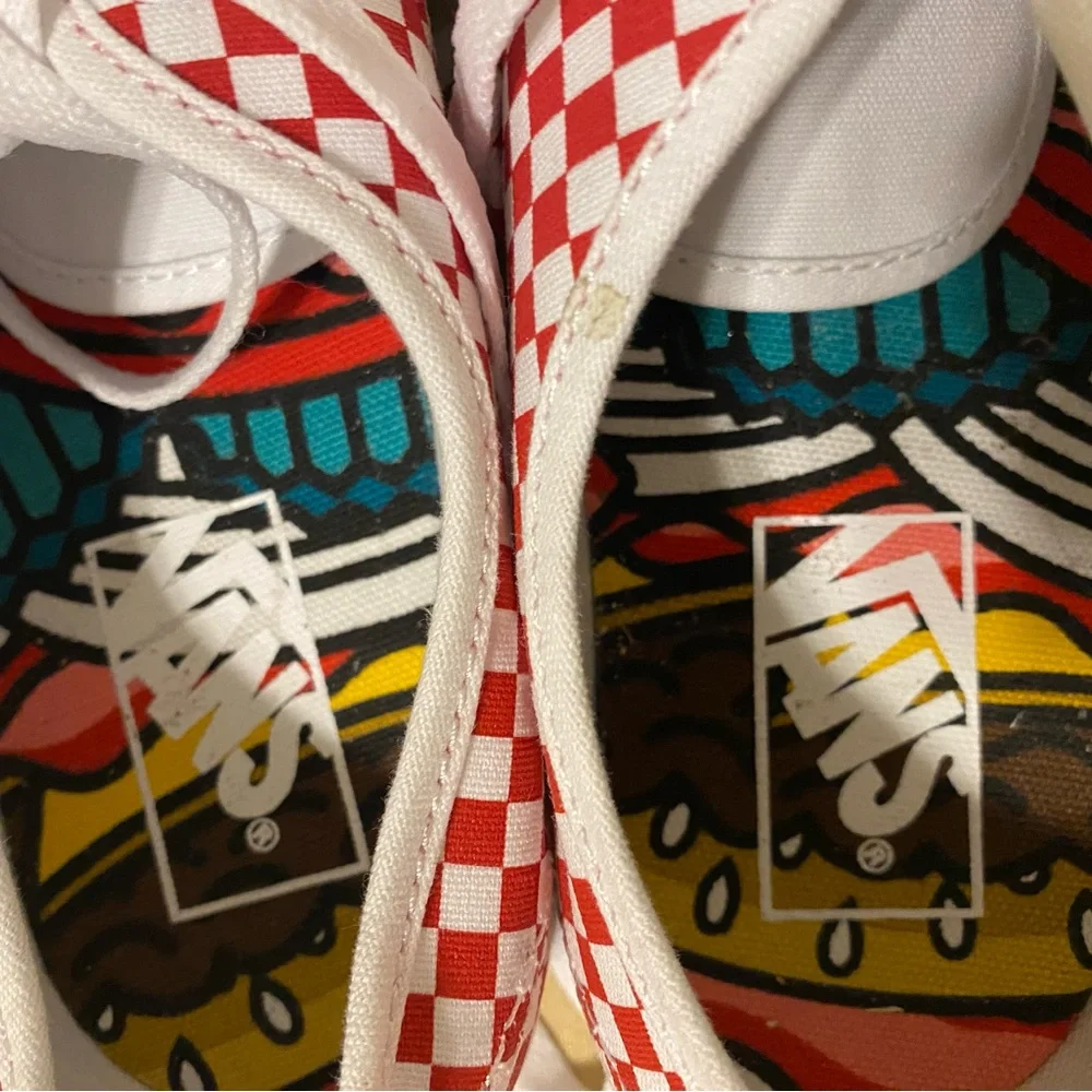 Vans Red and White Canvas Sneakers Iconic Checkerboard Design - Picture 5 of 8